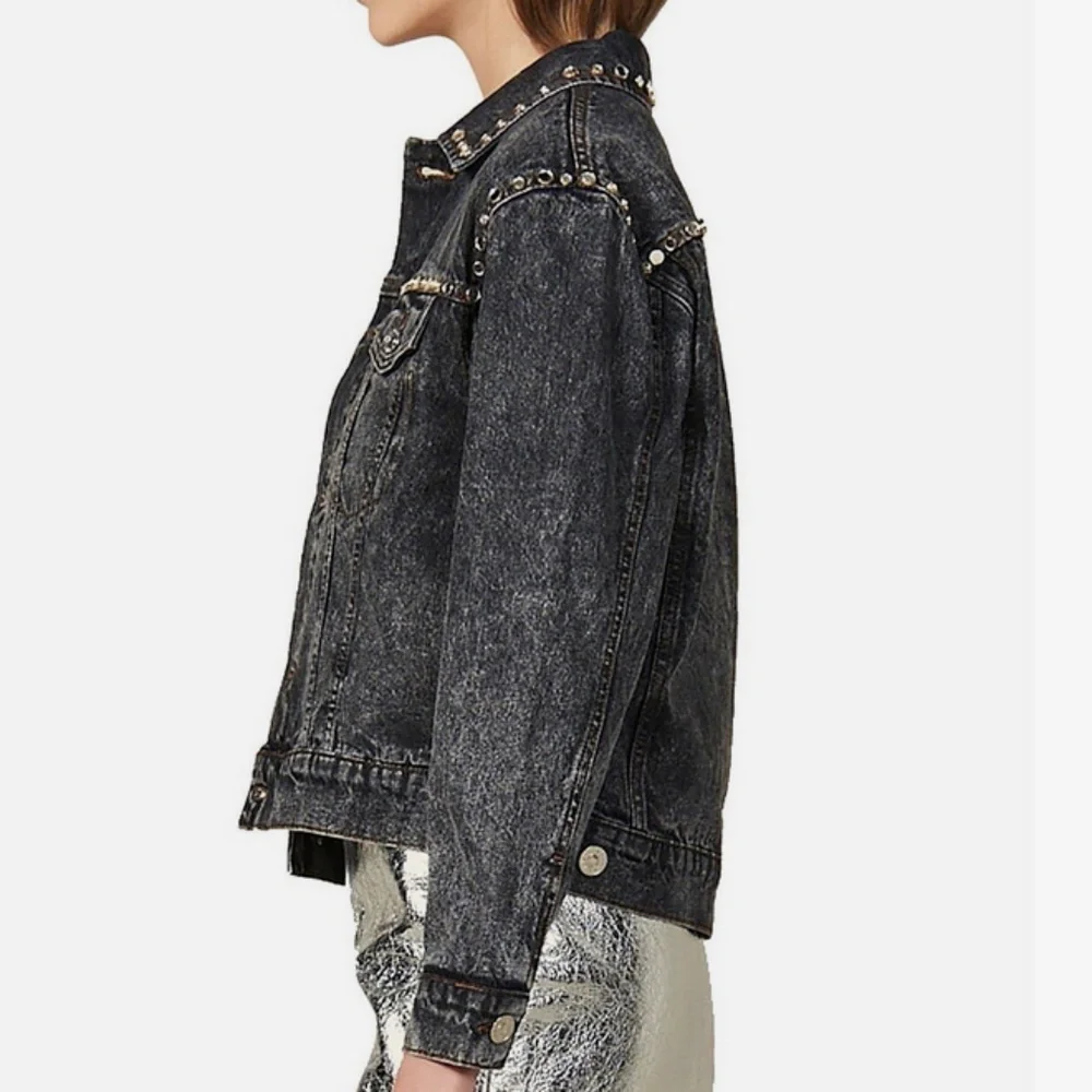 SANDRO Mirrored Studded Gray Washed Denim Jeans Jacket Cotton Size 38 - Picture 5 of 9